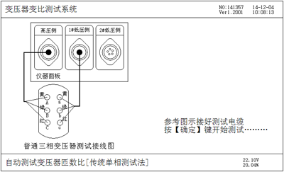 三相匝数比测试接线提示屏